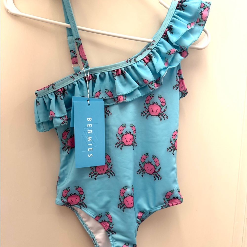 Blue and Pink One Piece Swimsuit with Ruffles